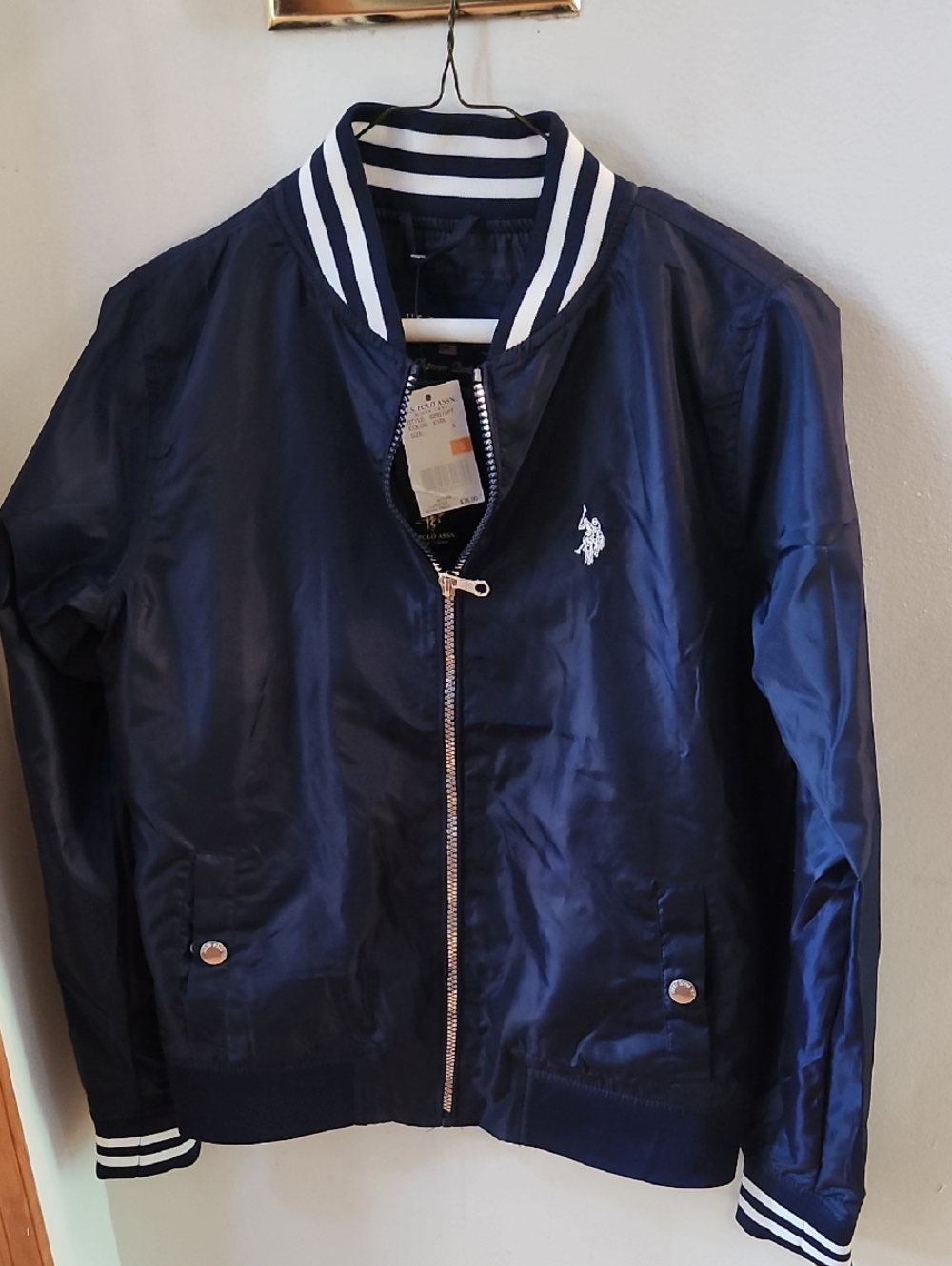 U.S. Polo Assn. Navy Bomber Jacket with White Trim. New